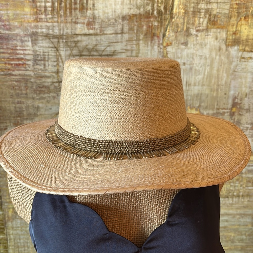 PASSIONART Handmade fine straw bolero style Hat with brim beading